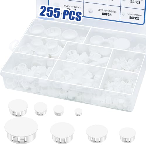 255PCS Plastic Hole Plugs White Plastic Plug Kit Flush Type Hole Plugs - size: 255PCS-8Size-White