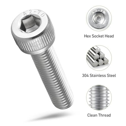 293PCS M5 Screws Assortment Kit, 304 Stainless Steel 18-8 Hex Socket Head Cap Screws Bolts Nuts and Washers Set, M5 x 8/10/12/16/20/25/30mm, for 3D Printer - size: M5 293PCS Socket SS
