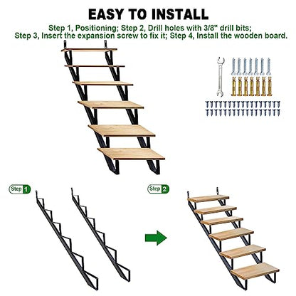Steel Stair Riser 6 Step, 49.6" H Metal Stair Stringers for Deck - size: 6 Step