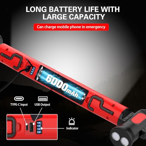 ERAY Magnetic Work Light Bar, 6000mAh /3000LM Rechargeable Under Hood Light - color: Red