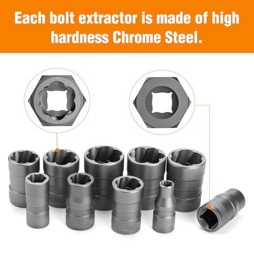 Eapele Bolt Extractor Set, Stripped Nut Remover Twist Sockets, Fit 3/8" Square Drive with Solid Storage Case (32pcs, Black) - size: 32pcs