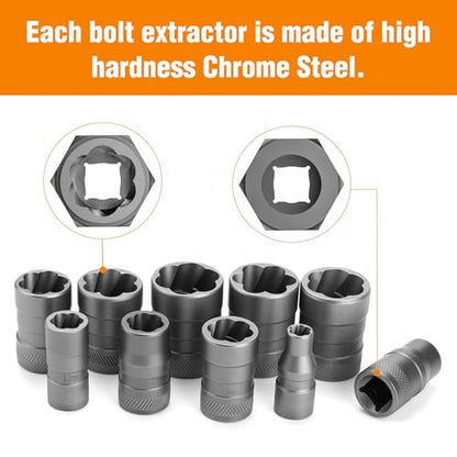Eapele Bolt Extractor Set, Stripped Nut Remover Twist Sockets, Fit 3/8" Square Drive with Solid Storage Case (32pcs, Black) - size: 32pcs