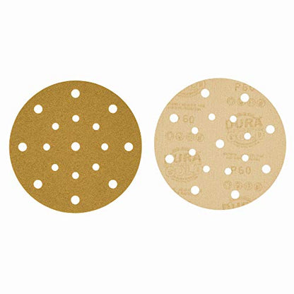 Dura-Gold 6" Gold Sanding Discs, 60 Grit, Box of 50, Hook & Loop, 17 Hole - size: 60-Grit