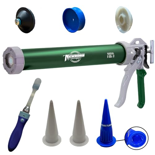 Newborn 620AL-Green Round Rod Caulk Gun with Aluminum Barrel - 18:1 Thrust Ratio | 20 oz. Sausage Cartridge Capacity | Includes Ring Cap, Cones & Sausage Cup - size: Green, style: Aluminum