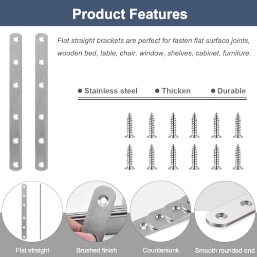 8 Pcs Straight Bracket Flat Braces 6 Inch Stainless Steel Straight Mending Plates for Wood, Heavy Duty Repair Fixing Joining Brackets with Screws - size: 8 PCS-6 inch