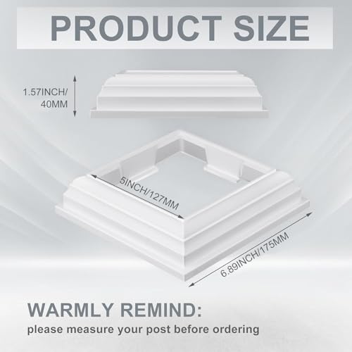 Thyle 2 Pack 5x5 Inch Vinyl Post Skirts One-piece Post Base Trim, White - size: 5x5 Inch