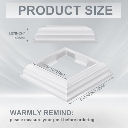 Thyle 2 Pack 5x5 Inch Vinyl Post Skirts One-piece Post Base Trim, White - size: 5x5 Inch