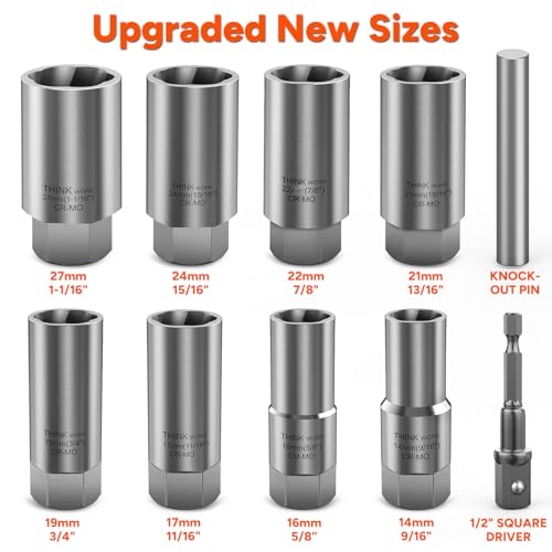 10-Piece Locking Lug Nut Removal Tool, 1/2" Drive Lug Nut Extractor Set - size: W6159-10-PCS