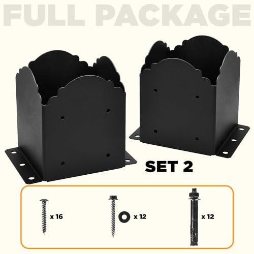 6x6 Post Base, Heavy Duty Bolt Down Anchor for 5.5" Wood Post (Set 2)