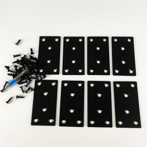QSJ 8 Pack Black Flat Mending Plate 3.15x1.57'', Stainless Steel Bracket, Straight Metal Brace Bracket, Fixing Joining Plate for Wood Furniture Fastening & Fixing - size: Black, 3.15x1.57‘’