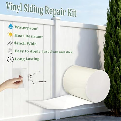Vinyl Siding Repair Kit, Bathtub Repair Kit White Crack Hole Repair Siding Patch Outdoor Wall House Patch Self Adhesive Waterproof Tape Easy to Install