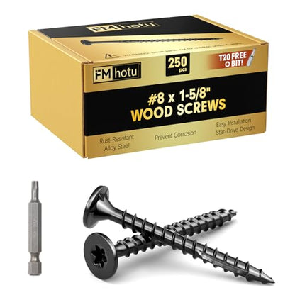 #8 x 1-5/8” Deck Screws, 250Pcs Star Drive Wood Screws - color: Black, size: 1-5/8 Inch