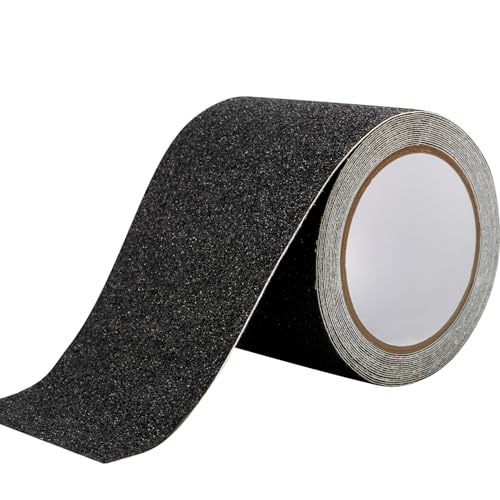FOURGUN Heavy Duty Anti Slip Tape for Stairs Indoor/Outdoor Waterproof 4" x 16.5Ft High Traction Grit Non Skid, Strong Adhesive, Safety Friction Abrasive Tape for Steps, Ramps, Walkways, Black 80 Grit