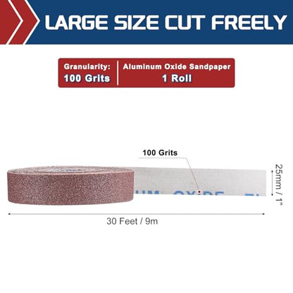 Sandpaper Roll 1Inch 30FT 100Grit Aluminum Oxide Emery Cloth Roll - size: 1 Inch x 30 Feet 100 Grits
