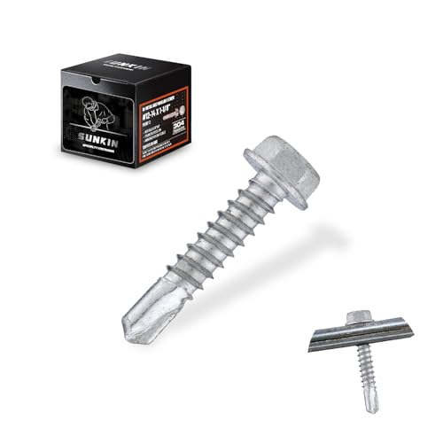SUNKIN 100PCS Self Tapping Screws for Metal, Bi-Metal Stainless Steel 304 Rustproof, #12 x 1-1/8" Hex Head, Hardened Self Drilling Tip for Steel, Extreme Long Service Life - size: #12 x 1-1/8 inch (100 pcs)