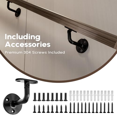 304 Stainless Steel Handrail Brackets for Indoor Stairs, 270° Adjustable Railing Bracket, Heavy Duty Wall Mount for Square & Flat Rail (Black, 4 Pack) - style: Black - 4 Pack