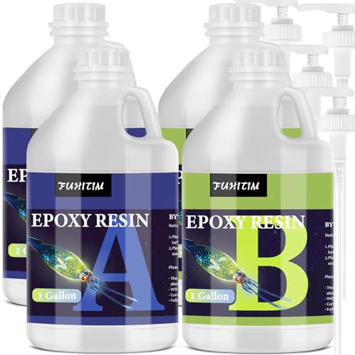 FUHITIM Epoxy Resin 4 Gallon,Crystal Clear Epoxy Resin Kit(2 Gallon x 2) - color: 4 Gallon