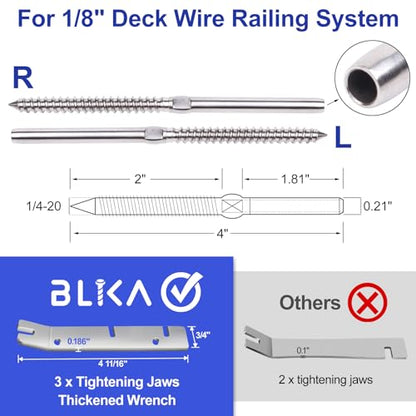 BLIKA 100 Pack 1/8" Cable Railing Kit Right&Left Swage Lag Screws - color: Silver