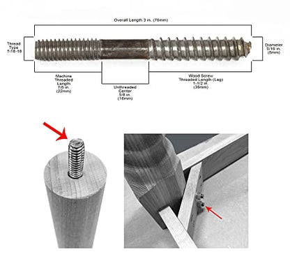 Baltimore Hardware Hanger Bolts, 5/16-18 x 3", Durable Partial Thread Design for Secure Wood-to-Metal Connections, Zinc-Coated for Enhanced Corrosion Resistance - Convenient 20 Pack - size: 5/16-18 x 3"