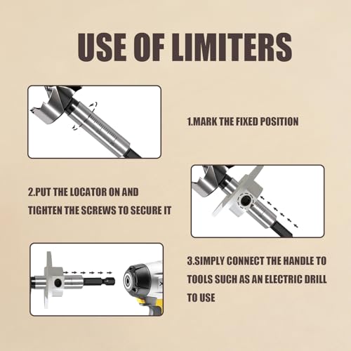 CATITO 8-piece Forstner Drill Bit Set for Woodworking - HEX Shank, Forstner Bit, Wood Drill Bits for Holes, Hinge Cutter for Wood, Plastic, Plywood - size: 8 PCS ( 1/4" to 1-3/8" )