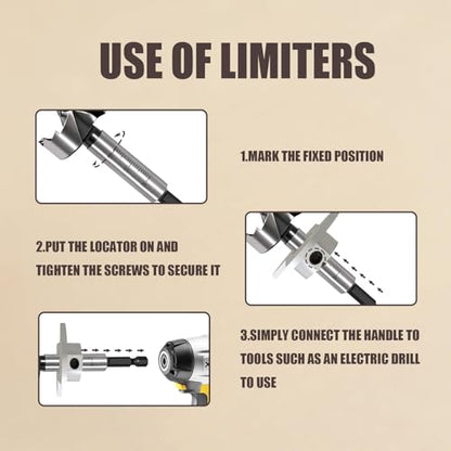 CATITO 8-piece Forstner Drill Bit Set for Woodworking - HEX Shank, Forstner Bit, Wood Drill Bits for Holes, Hinge Cutter for Wood, Plastic, Plywood - size: 8 PCS ( 1/4" to 1-3/8" )