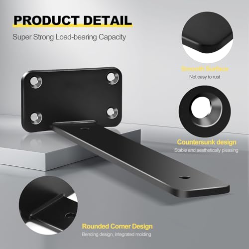 2 Pack - 8 inch Black Hidden L Shelf Bracket (1/5 Inch Thicked) Iron Floating Shelf Brackets Rustic Industrial Metal Brackets for Shelf Support - size: 8 Inch, style: Black 2 Pack