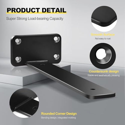 2 Pack - 8 inch Black Hidden L Shelf Bracket (1/5 Inch Thicked) Iron Floating Shelf Brackets Rustic Industrial Metal Brackets for Shelf Support - size: 8 Inch, style: Black 2 Pack