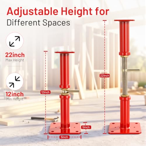 Adjustable House Jack 4 Pack, 12–22 Inch Floor Support Posts, Screw Jack for Leveling Floors, Crawlspace, Deck & Beam Support, Heavy Duty Steel