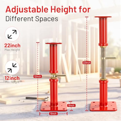 Adjustable House Jack 4 Pack, 12–22 Inch Floor Support Posts, Screw Jack for Leveling Floors, Crawlspace, Deck & Beam Support, Heavy Duty Steel
