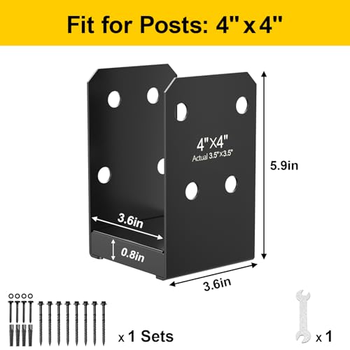 4x4 Stainless Steel Post Base, 4Pcs Deck Concrete Support Anchor Bracket - size: 4x4