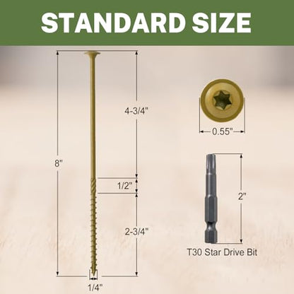LIONMAX Lag Screws 8 Inch, Timber Screws #14 x 8, 50-PCS, Bronze - color: Bronze, size: #14 x 8"