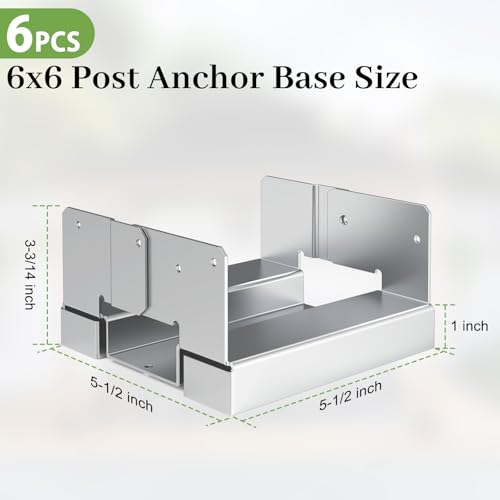 6 Pcs 6x6 Post Base for Concrete, Actual 5.5"x5.5" Wood, Silver - size: 6Pcs Silver