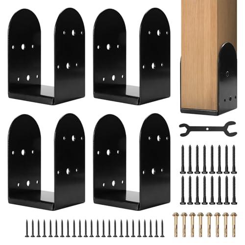 4 Pack 4 x 4 Post Base Bracket, Carbon Steel 4x4 Post Bracket (Inner Size 3.5x3.5) Post Base with Screws for Pavilion Deck Porch Handrail Railing Support