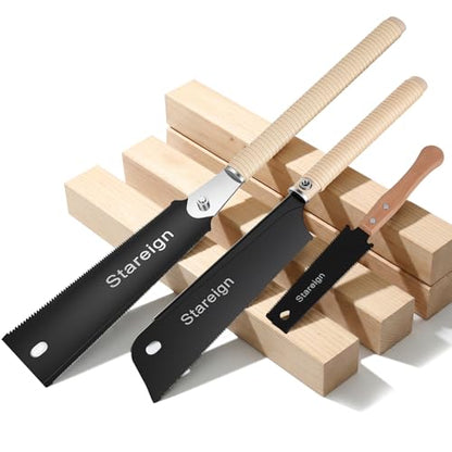 3 Pack Hand Saw Set with 2 Ergonomic Handles, Includes Japanese Pull Saw & Multi-Purpose Blade, Heavy Duty Woodworking Tool for DIY, Carpentry, Cutting Wood & Plastic