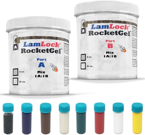 RocketGel 25 Minute Professional Epoxy Countertop Kit for Granite, Tile, and Quartz Countertop Repair Kit, Tile Crack Repair, Chips and Fills Epoxy Grout - style: 16 Oz with Coloring Tint