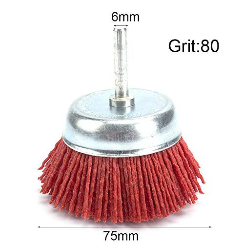 3inch（75mm）Nylon Abrasive Cup Brush with 1/4" Shank Red Grit 80 for Removing Paint - color: Red