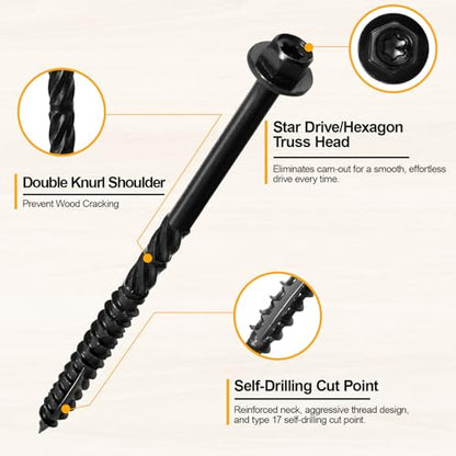 5/16" x 12" Wood Structural Screws - color: Black, size: 12 Inch