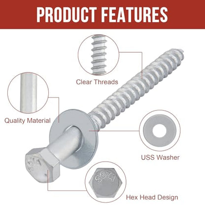 5/16" x 3" Lag Bolts (50 Pcs) 5/16 inch Lag Screws for Wood, Hot Dip Galvanized, Hex Head with Washers - size: 5/16" x 3" (50 PCS)