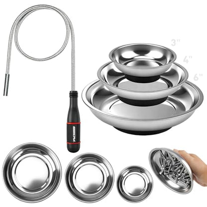 4 Pack Telescoping Magnetic Pickup Tool with 3in 4in 6in Magnetic Parts Trays, Magnet Flexible Spring Stick, Magnet Retrieving Sweeper for Nail, Screws & Metal Debris Workshop Garage - style: 4 Pack - Flexible Bendable & 3 Trays