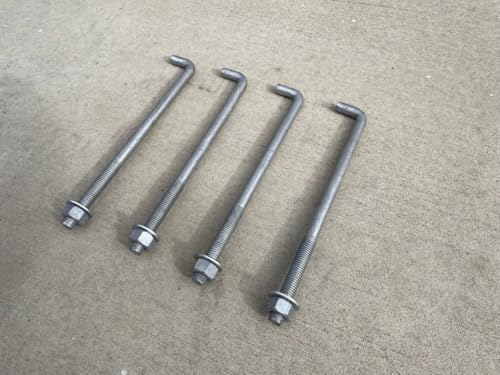 Sandbaggy 5/8" x 12" Threaded Concrete Anchor L-Bolts (Nuts & Washers Included) - Hot Dipped Galvanized - Sill Plate, Base Plate, Masonry, Wood, Cement Anchors, J Bolt (10, 5/8” x 12”) - size: 5/8” x 12”