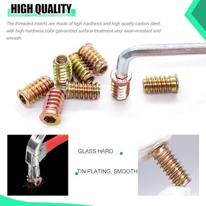Twidec/32PCS 5/16"-18 Threaded Inserts for Wood Furniture Screw-in Nut Wood Inserts Bolt Assortment Kit with M8 Hex Wrench (5/16"-18 x20mm) - size: 5/16"-18 x 20mm (32 PCS)