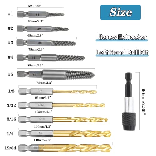 11 Pcs Stripped Screw Extractor Set, Reverse Drill Bit Extractor Set