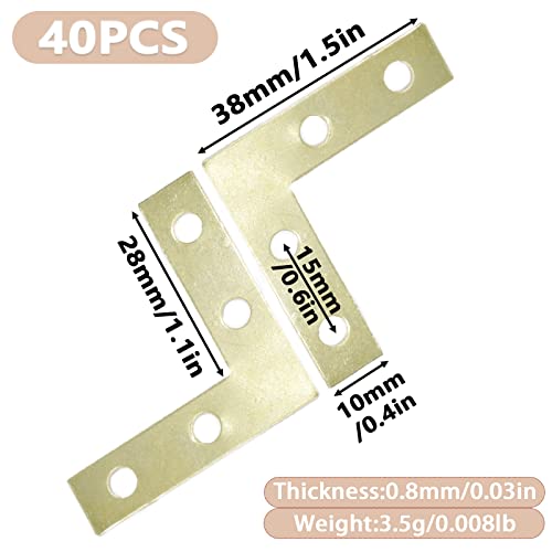 40-Pack L Corner Brackets Gold 1.5inch Iron Decorative Brace Gold - size: Gold