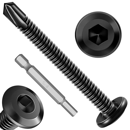 100Pcs 10 x 2 Sheet Metal Screws, Stainless Steel Flat Head Socket Cap Self Drilling Screw, Allen Socket Drive Black Oxide, Self Tapping Screws with Drill Bit - color: Black, size: #10 x 2"