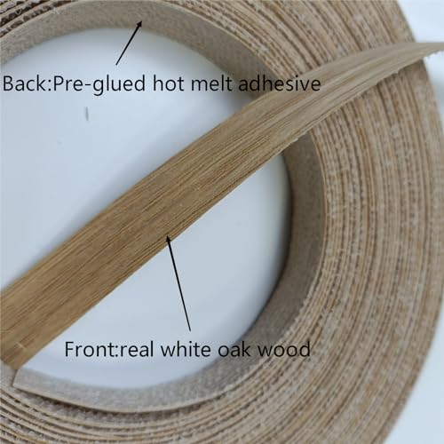 Real White Oak Wood Veneer Edge Banding Roll, 1/2 Inch ×50ft,Preglued Iron On Edging Band with Hot Melt Self Adhesive-Edgebanding Flexible Wood Tape for Laminate Furniture Repair