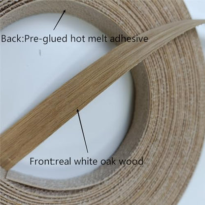 Real White Oak Wood Veneer Edge Banding Roll, 1/2 Inch ×50ft,Preglued Iron On Edging Band with Hot Melt Self Adhesive-Edgebanding Flexible Wood Tape for Laminate Furniture Repair
