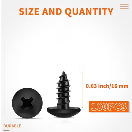 100 PCS #6 X 5/8 inch 18-8 (A2) Stainless Steel Truss Head Phillips Wood Screws, Black Coated Full Thread No.6 X 5/8'' Multipurpose Screw by TPOHH - size: #6 X 5/8 inch
