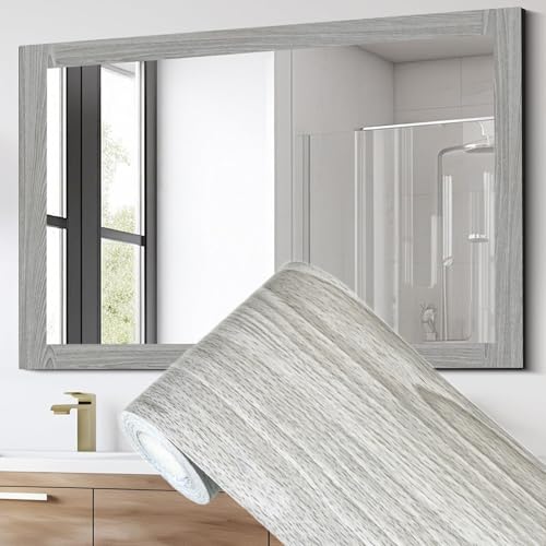 6M Mirror Border Peel and Stick, Wood Grain Wallpaper Border Mirror Tape - color: Grey Wooden, size: 2" x 236"