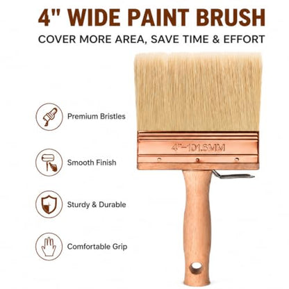 Deck Stain Brush 4", Attachable Paint Brush with Wooden Handle - color: 4 Inch