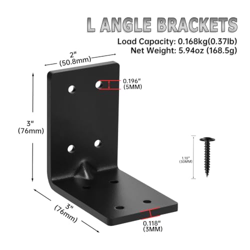 4 PCS Heavy Duty Steel Corner Brackets, 3"x3"x2" 90 Degree L Right Angle Bracket, DIY L Shelf Brackets, Metal Joint Timber Connector Support for Wood Shelves, Furniture - size: 3x3x2in